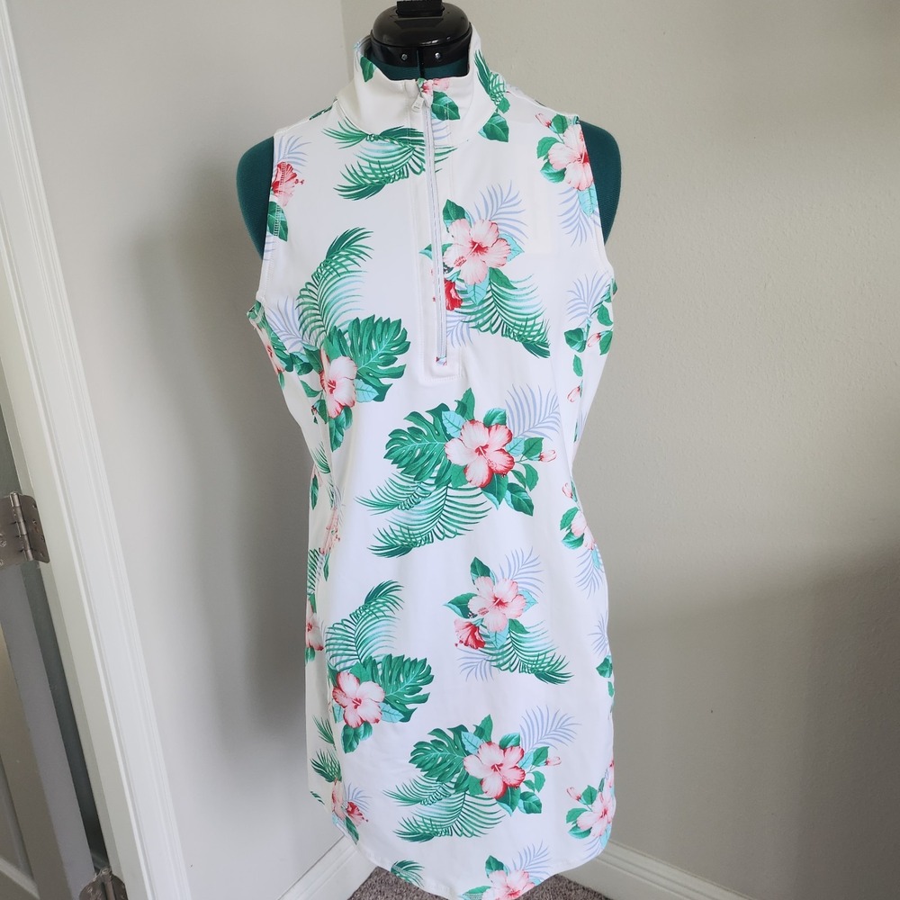 Tommy Bahama NWT Hibiscus Island Zone Aubrey Dress Sz Medium Sleeveless 1/4 Zip
